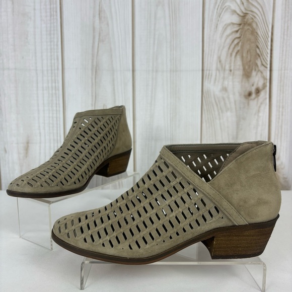 Vince Camuto Shoes - Vince Camuto Ankle Booties Perforated Leather Suede Heeled Boots Tan Size 8.5